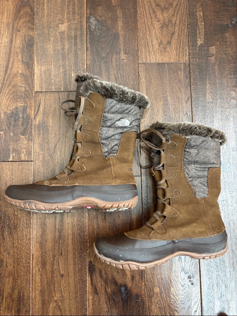 The North Face Women's Brown Faux-Fur Trim Insulated Lace-Up Winter Boots